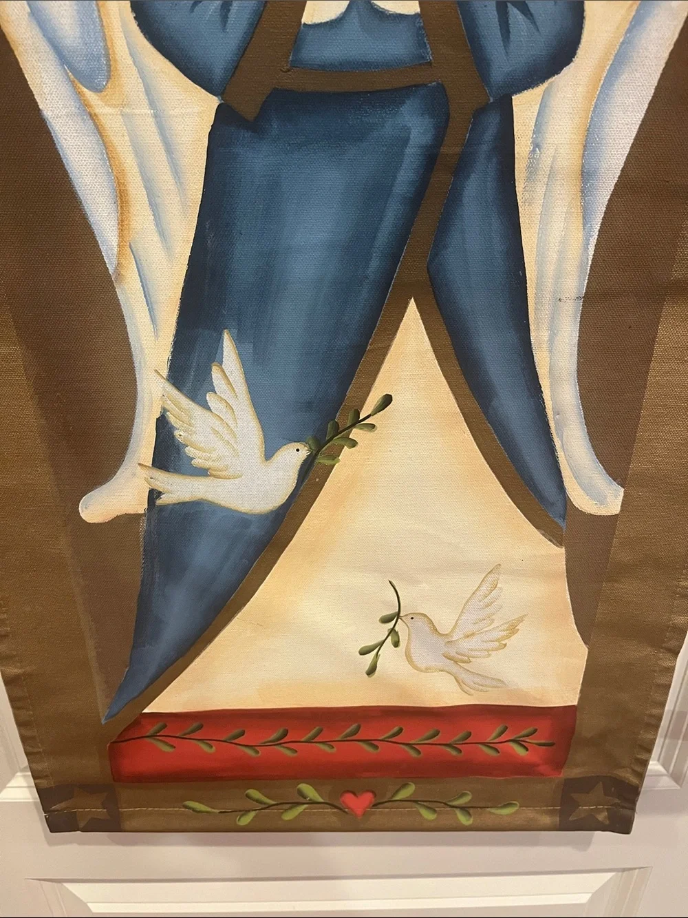 Vintage Peace On Earth Angel Wall Hanging Hand Painted Christmas Holiday Decor